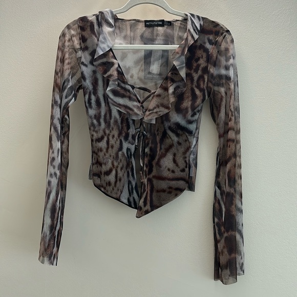 NEW PLT Mesh Ruffle Tie Front Blouse ~Leopard Print - Picture 12 of 16